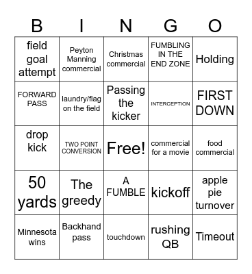 NFL Minnesota game Bingo Card