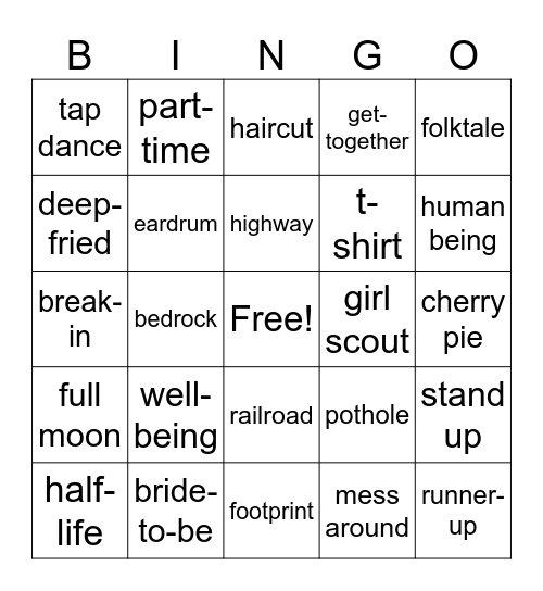 Compound Words Bingo Card