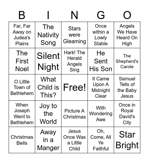 Primary songs Bingo Card