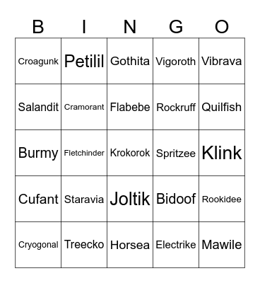 Pokemon Bingo Card