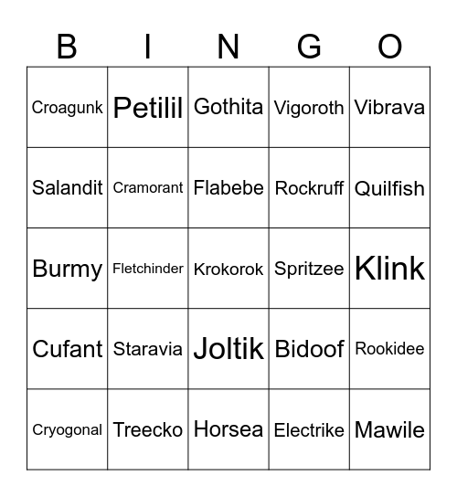 Pokemon Bingo Card