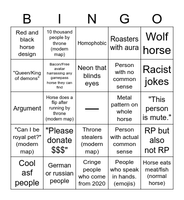 Horse World Brainrot Bingo Card