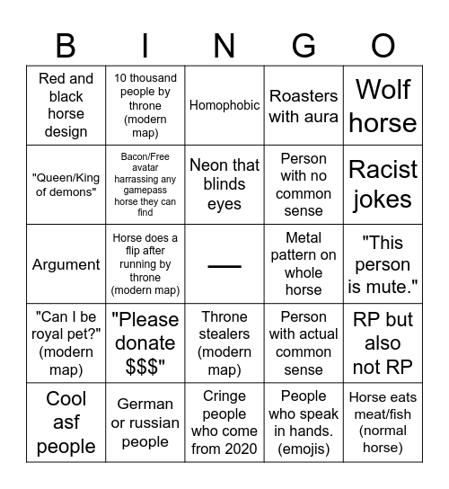 Horse World Brainrot Bingo Card