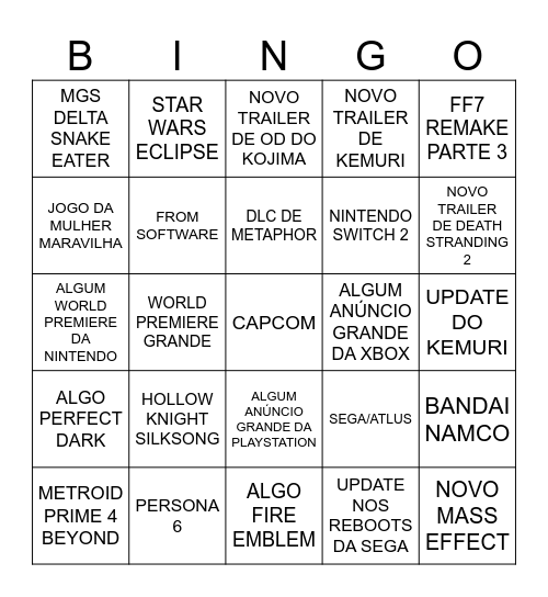 TGA 2024 - SilverZonax Bingo Card