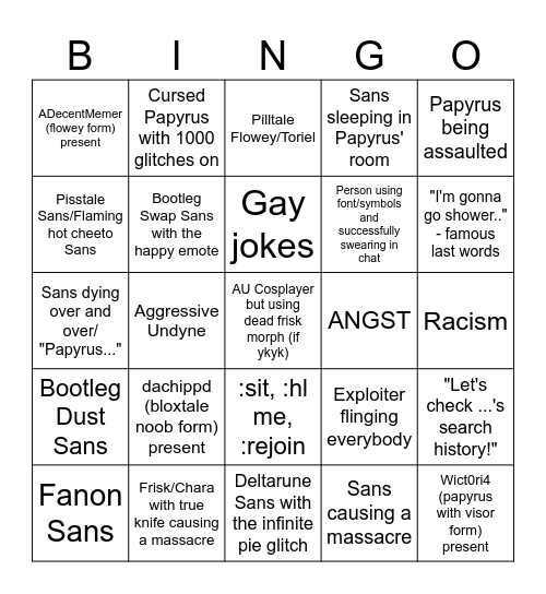 The Underground RP BINGO Card