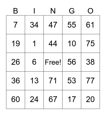 Let's Play Bingo Card