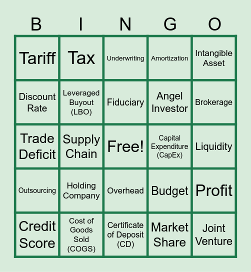 FINANCE WORD BINGO Card