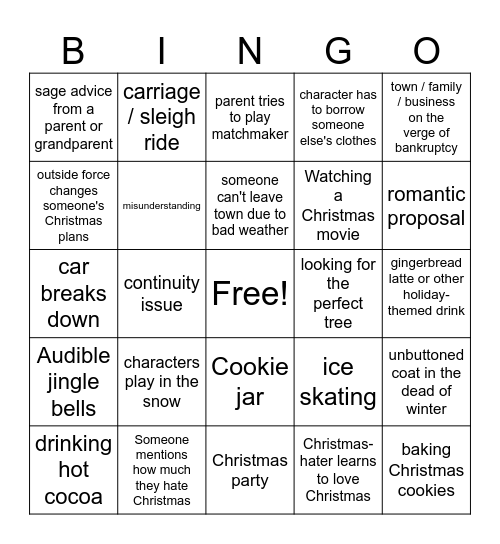 Hallmark Movie Bingo Card