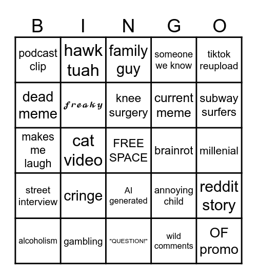 Instagram Reels Bingo JMTV Bingo Card