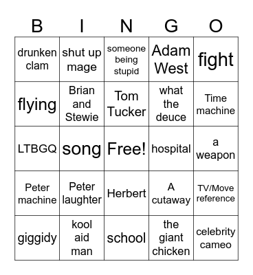 Family Guy Bingo Card