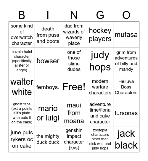 hear me out Bingo Card