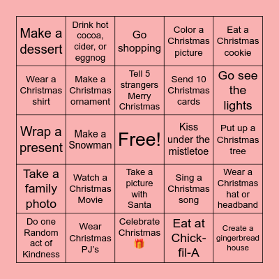 Advent Family Activity Calendar Bingo Card