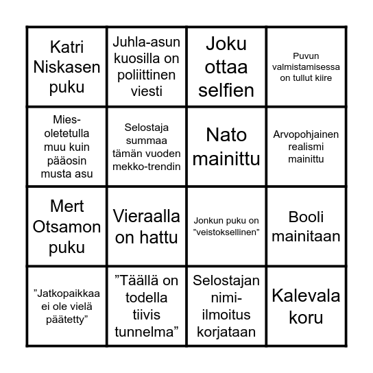 Linnan juhlat -bingo Card