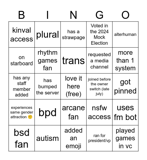 uhh Bingo Card