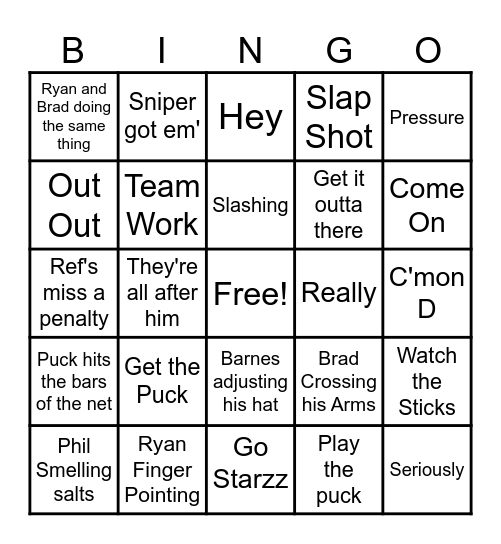 Hockey Bingo Card