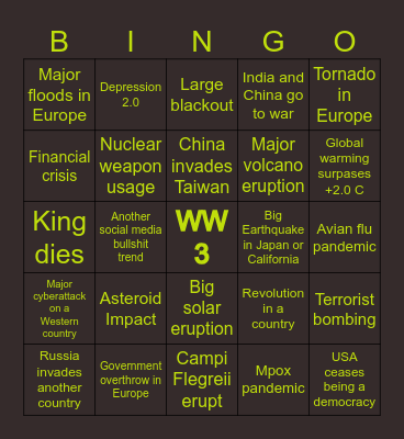 Catastrophe bingo Card