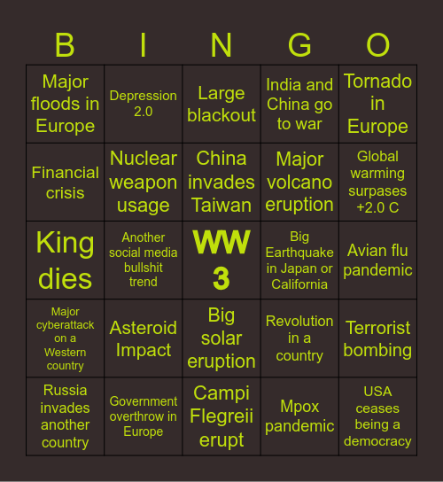 Catastrophe bingo Card