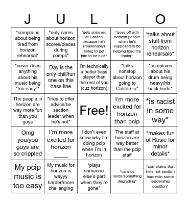 Julio Bingo Card