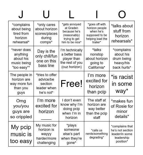 Julio Bingo Card