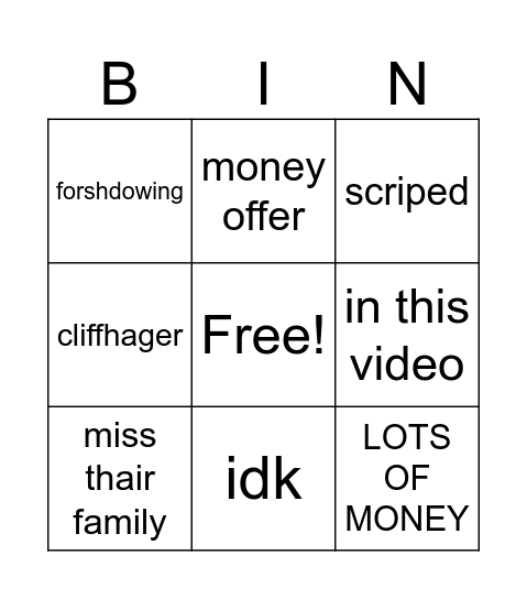 Untitled Bingo Card