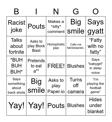 FaceTime Bingo Card