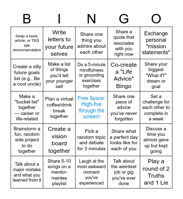 Mentor-Mentee BINGO Card