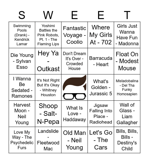 Sweet Avenue 12/3 Music Bingo Card
