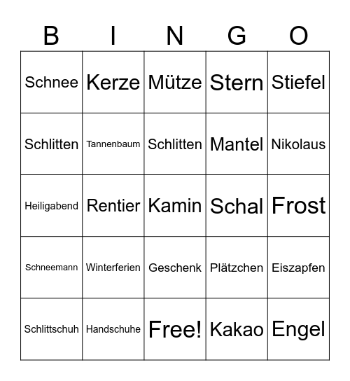 Winter Bingo Card