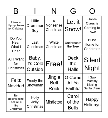 Christmas Music Bingo Card