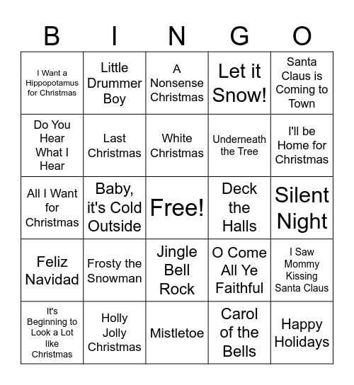 Christmas Music Bingo Card