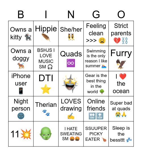 Kovus bingo Card