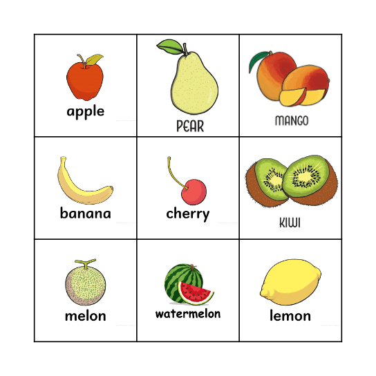 Fruit Bingo Card