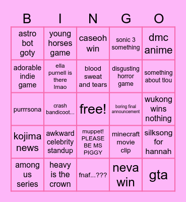 Lyra's Game Awards!!! Bingo Card