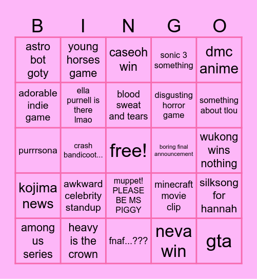Lyra's Game Awards!!! Bingo Card