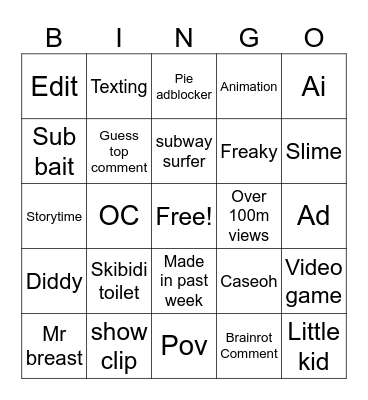 Brainrot bingo Card