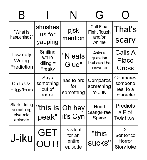 Things Bishop Says while watching MD! Bingo Card