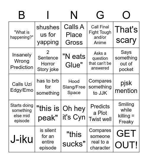 Things Bishop Says while watching MD! Bingo Card