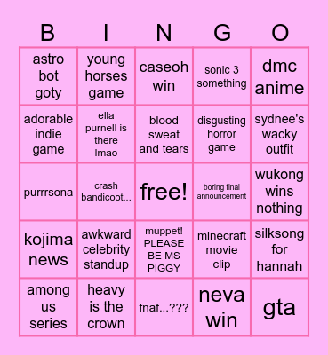 Lyra's Game Awards!!! Bingo Card