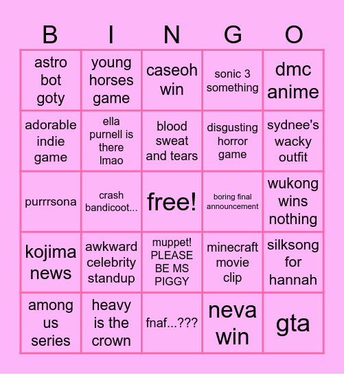 Lyra's Game Awards!!! Bingo Card