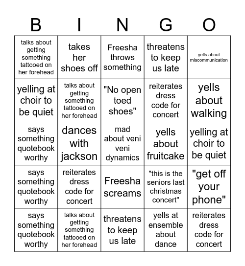 Freesha bingo Card