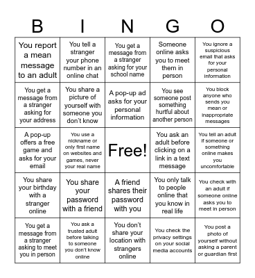 Internet Safety Bingo Card