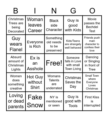 Romantic Christmas Movie Bingo Card