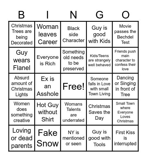 Romantic Christmas Movie Bingo Card