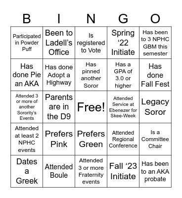 Lambda Theta Bingo Card