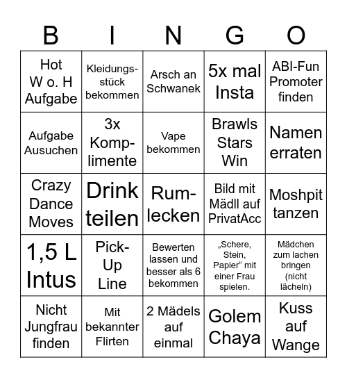Club Bingo Card