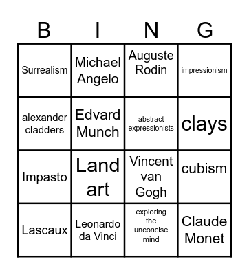 art trivia bingo Card