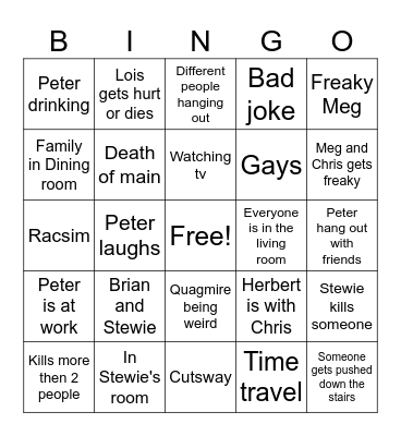 Family guy Bingo Card