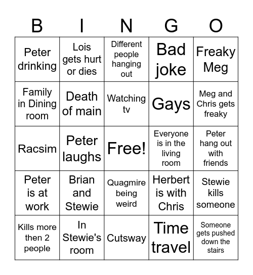 Family guy Bingo Card