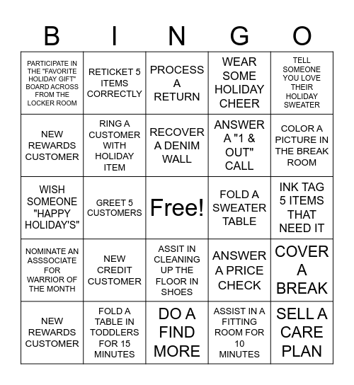 JCPENNEY BINGO 12/2 - 12/14 Bingo Card