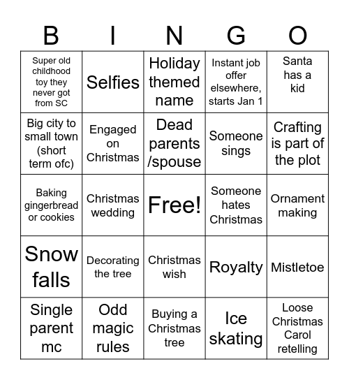 Hallmark movie bingo Card